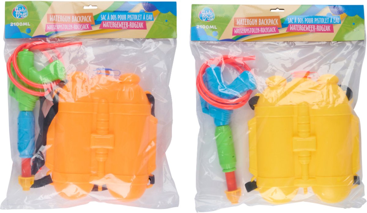 Eddy toys waterpistool rugzak 2100 ml - zomers waterspeelgoed - 1 willekeurige kleur