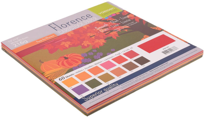 Florence vaessen creative cardstock - multipack herfst - 30,5 x 30,5 cm - 60 vellen - glad - 216 g