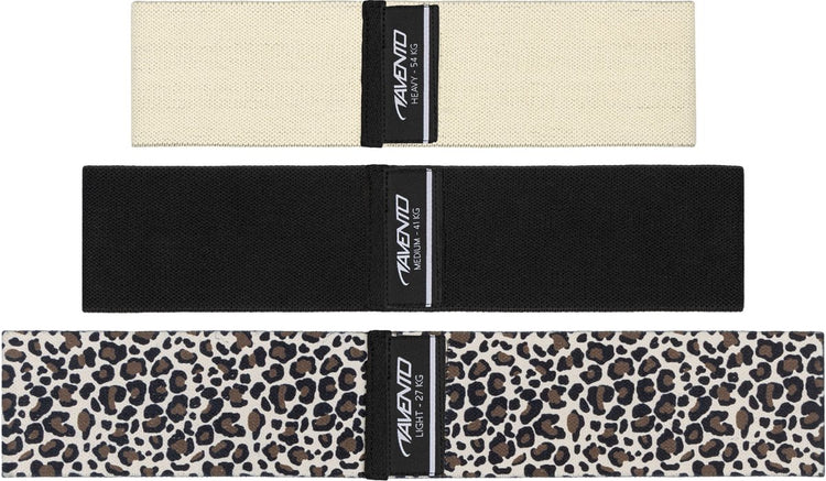 Avento weerstandsbanden set - 3 stuks- booty band - resistance band - katoen - leopard beige zwart