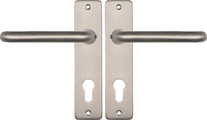 Starx deurklink zilver - rvs look – deurbeslag – deurschild voor profielcilinder (pc72) – deurklink coupe