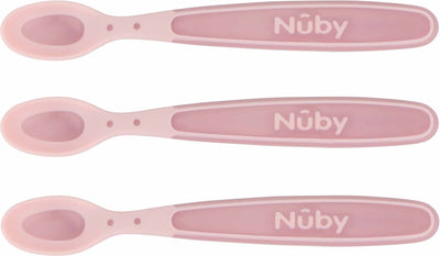 Nûby - zachte en warmtegevoelige lepeltjes voor baby - roze - 3 stuks - 3+ maanden