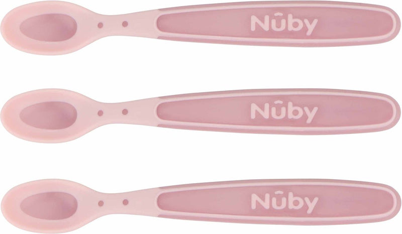 Nûby - zachte en warmtegevoelige lepeltjes voor baby - roze - 3 stuks - 3+ maanden