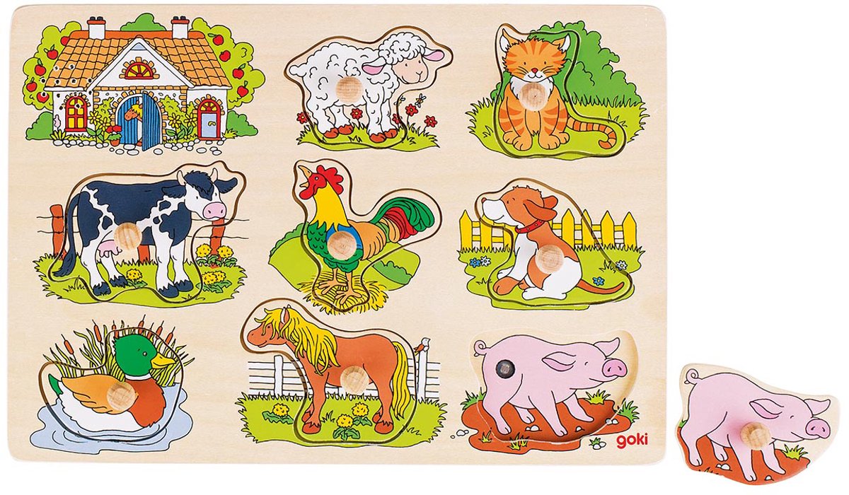 Goki noppenpuzzel boerderijdieren met geluid