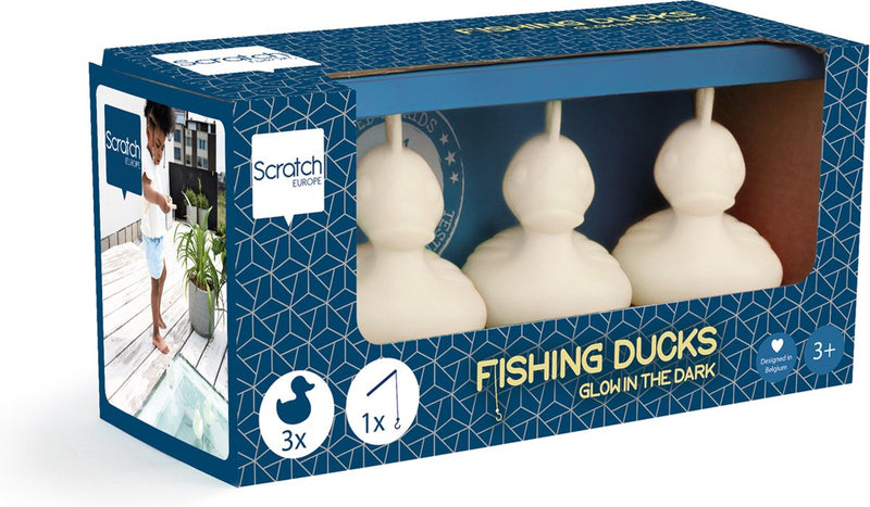 Scratch set van 3 kermiseendjes - glow in the dark - met 1 hengel - 3 jaar