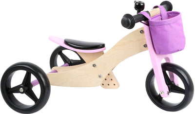 Small foot - houten driewieler en loopfiets 2in1 roze