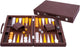 Longfield backgammon 15 inch - bruin, geel wit ingelegd bord - luxe bruine koffer met handvat - engelhart