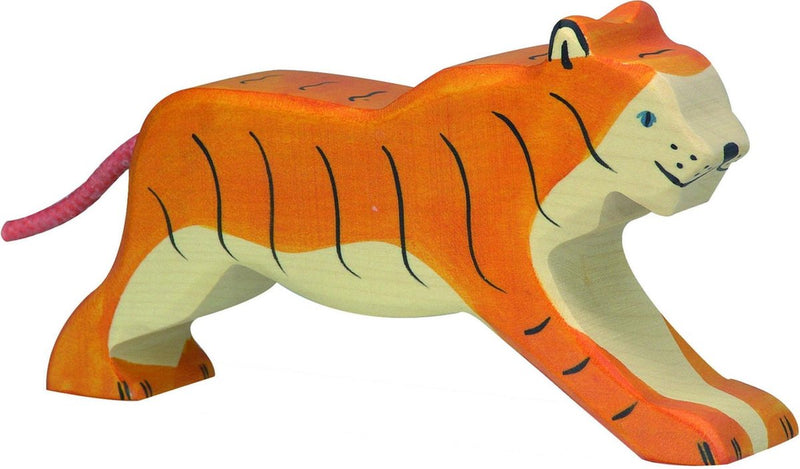 Holztiger tijger, rennend. 17 cm.