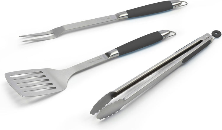 Barbecook gereeschapset - bbq accesoires - vork, spatel tang - staal - zwart