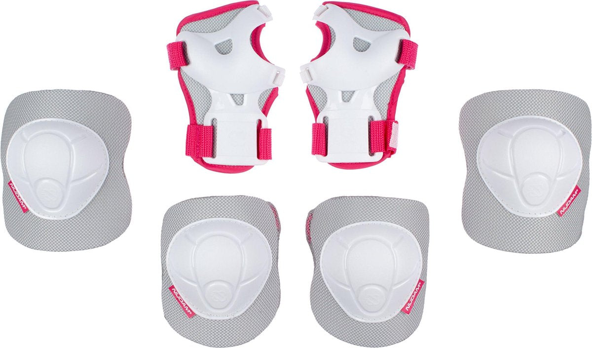 Nijdam skate beschermset kinderen - white out - wit fuchsia - m