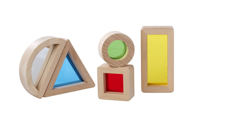 Eichhorn - bouwblokken in hout met acrylglas - montessori speelgoed - verschillende vormen en kleuren - boog met spiegel, driekhoek, rechthoek, vierkant en cirkel - oog hand coordinatie - ontwikkelingsspeelgoed - baby peuter