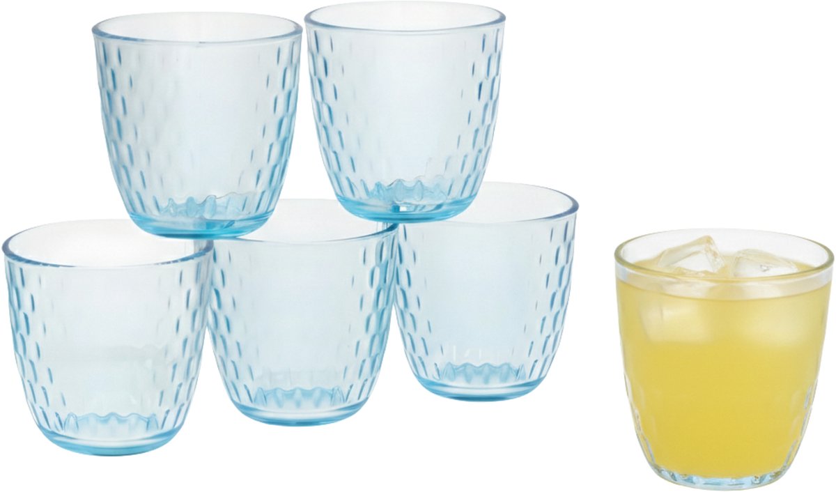 Bormioli rocco drinkglazen drops - waterglazen - blauw transparant - glas - set 6x stuks - 290 ml - gekleurd glas - stapelbaar