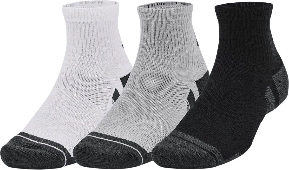 Under armour ua performance tech 3pk qtr unisex sportsokken - grijs - wit - grijs