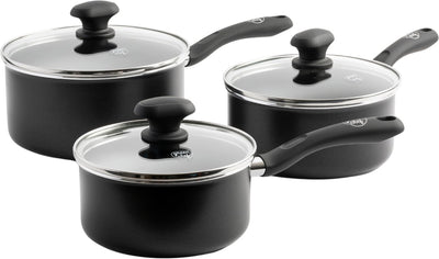 Greenchef diamond steelpannenset 3-delig - 16 18 20cm - 1.5 2.1 2.3l - pfas-vrije antikleeflaag - pannenset inductie - keramische pan - ovenbestendig tot 160°c - koelgreep - met glazen deksel - zwart