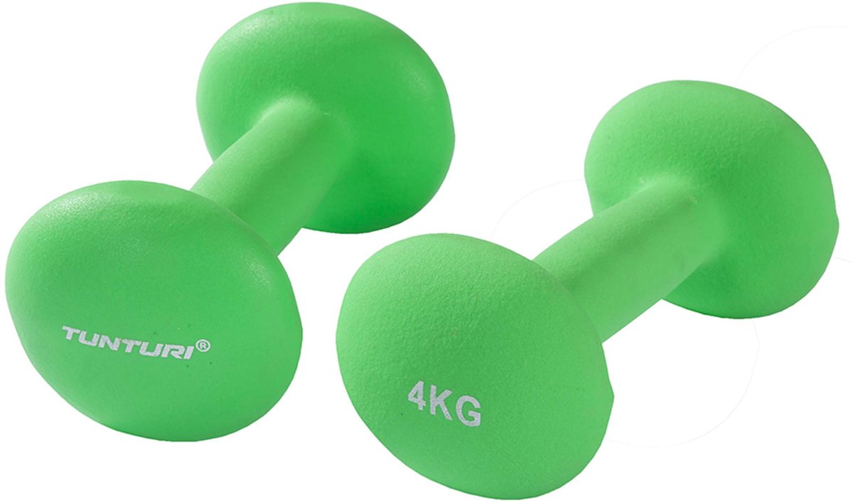 Tunturi dumbbell set - 2 x 4,0 kg - neopreen - fluor groen - incl. gratis fitness app