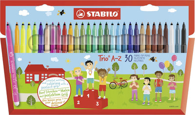 Stabilo trio a-z - viltstift - met ergonomische driekantige gripzone - etui met 30 kleuren