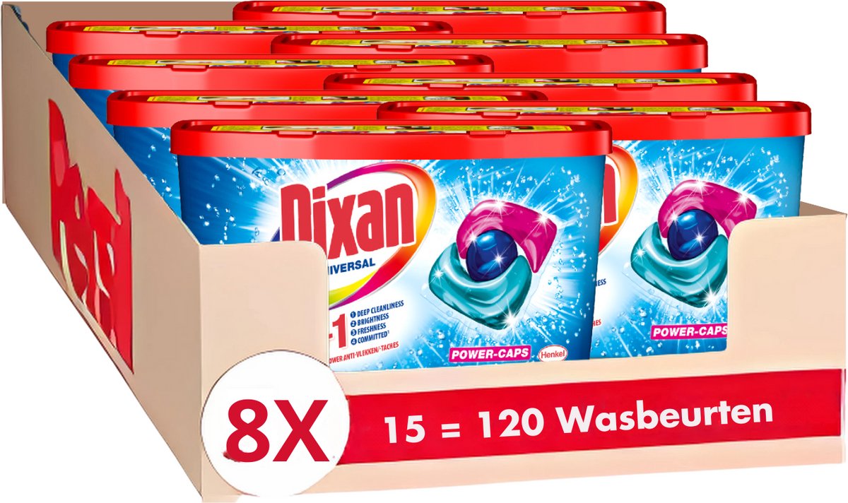 Dixan - triplets universal box - wascapsules - krachtige formule - tegen vlekken - voordeelverpakking - 8 x 15 wasbeurten