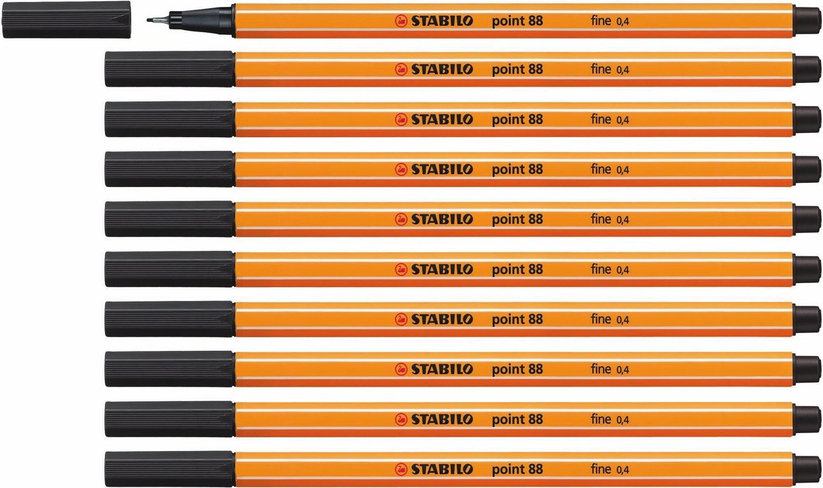 Stabilo point 88 - premium fineliner - fine 0,4 mm – zwart– doos 10 stuks