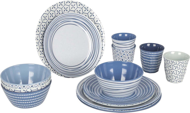 Bo-camp - servies - mix match- 16 stuks - blauw
