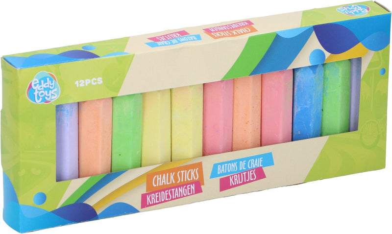 Eddy toys krijtjes 12 stuks - stoepkrijt chalk sticks voor buiten tekenen - krijtstangen voor stoep en speelplein - krijtjes set voor kinderen - vanaf 2 jaar