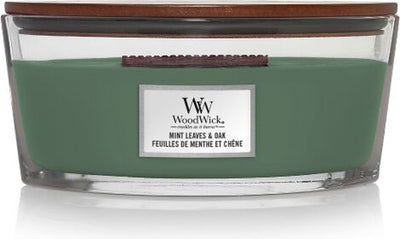 Woodwick heartwick flame ellipse geurkaars - mint leaves oak - 50 branduren