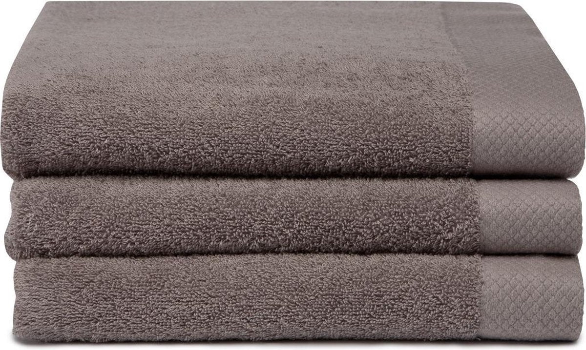 Seahorse pure badhanddoek - set van 3 - katoen - superzacht - badstof - 60x110 cm - cement grijs