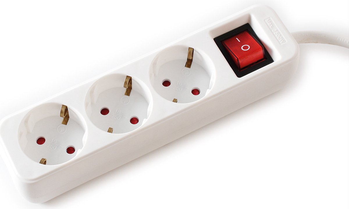 Value 3-voudige stekkerdoos met schakelaar, wit, 10 m