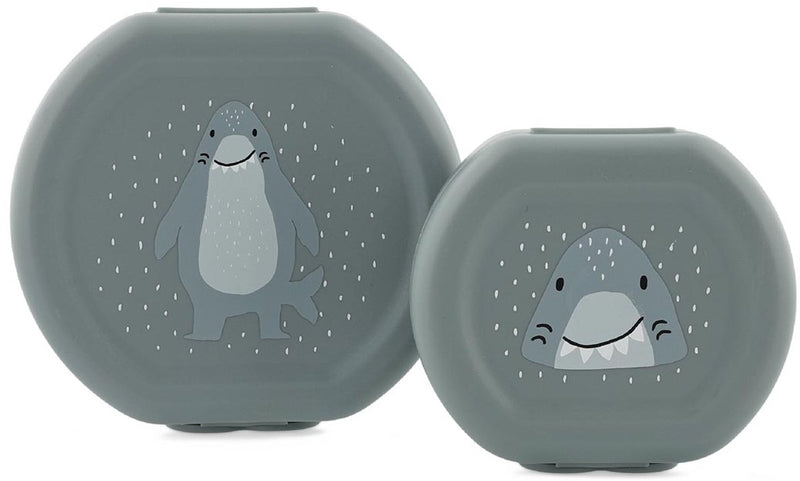 Trixie set van twee snackdoosjes met clip - mr. shark - makkelijk te openen - bpa-vrij - voor school en onderweg