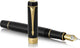 Parker duofold centennial vulpen | klassiek zwart met goud detail | medium puur gouden penpunt | zwarte inkt en converter | premium geschenkdoos