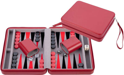 Engelhart backgammon reisspel met rits - rood