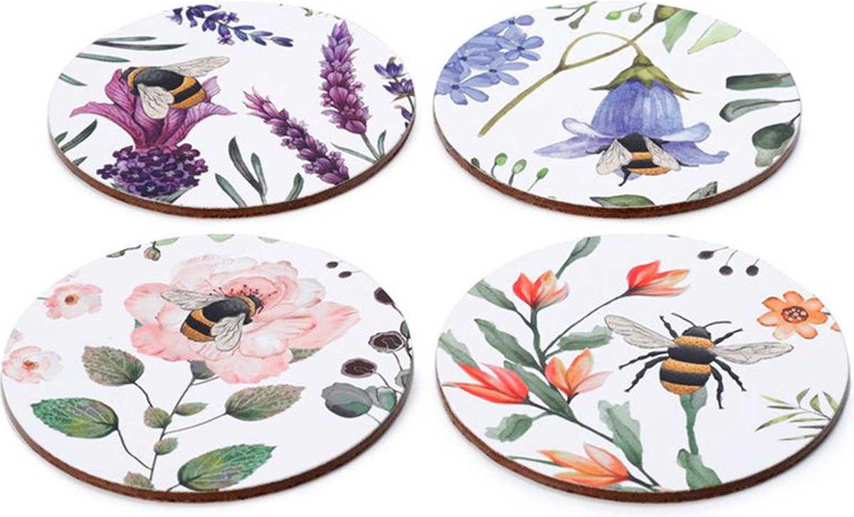 Puckator onderzetters - nectar meadows bijen - set 4 - 10cm