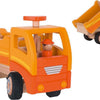 Goki houten kiepwagen oranje met draaibare wielen