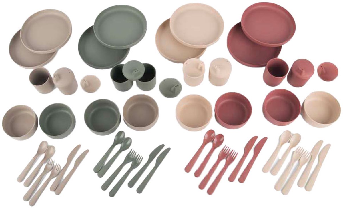 Dantoy serviesset speelgoed bioplastic 56-delig duurzaam kleurrijk.