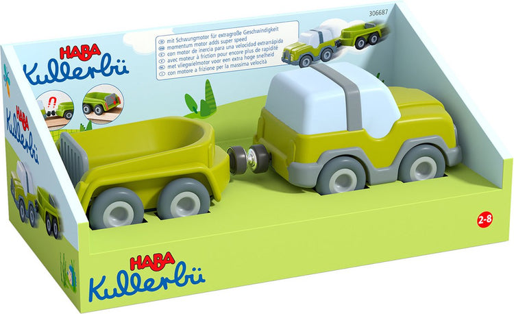 Haba kullerbü knikkerbaan - terreinwagen met aanhanger