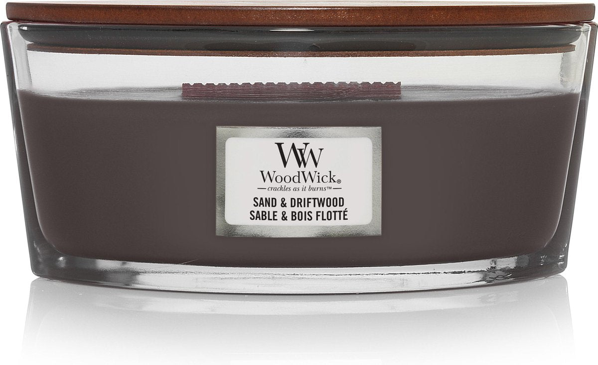 Woodwick heartwick flame ellipse geurkaars - sand driftwood - 50 branduren
