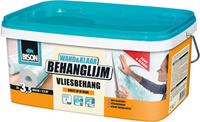 Bison wand klaar® behanglijm vliesbehang emmer 2.5 kg, kant en klaar, eenvoudig aanbrengen, corrigeerbaar, goede hechting, voor alle soorten behang met een vliesrug