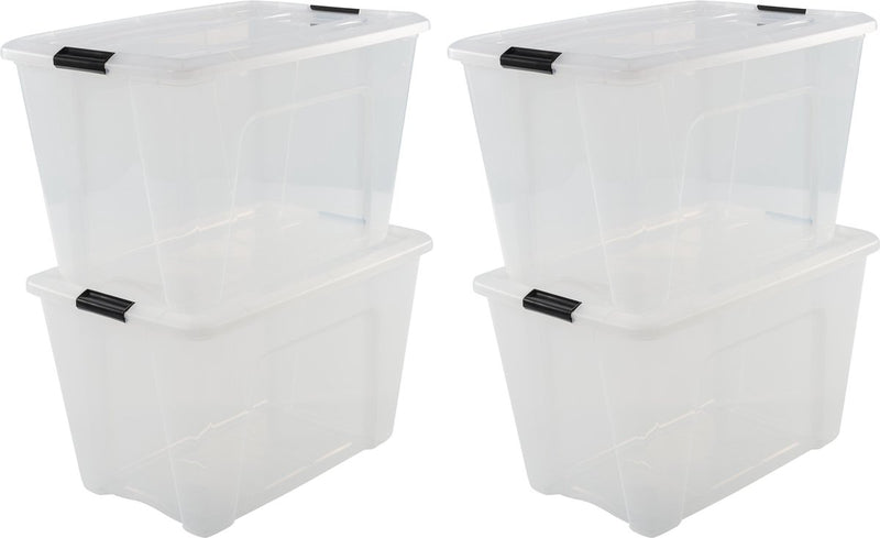 Iris topbox opbergbox - 60l - kunststof - transparant zwart - set van 4