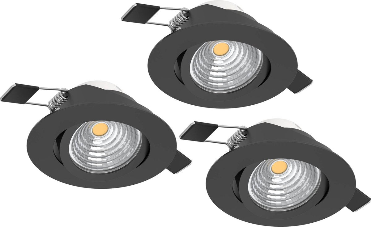 Eglo saliceto inbouwspot - led - ø 8.8 cm - zwart - dimbaar - set van 3 stuks - kantelbaar