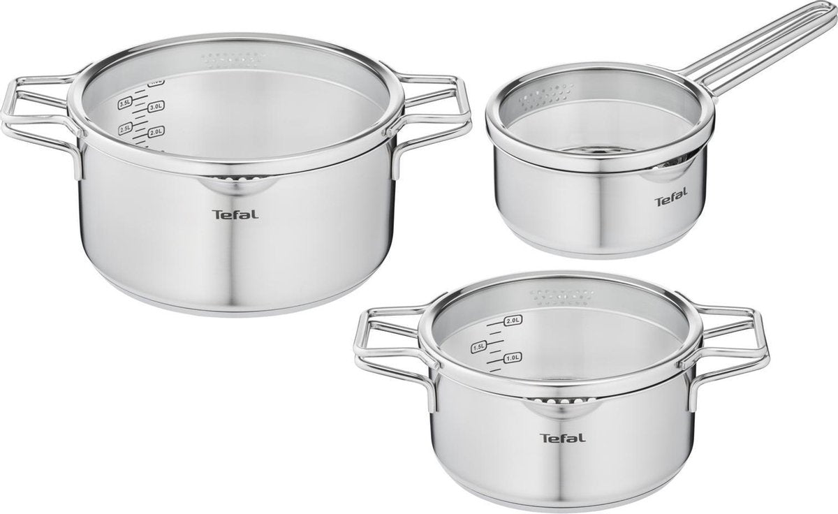 Tefal nordica - pannenset - 3-delig - inductie - rvs - geschikt voor alle warmtebronnen