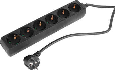 Q-link stekkerdoos - 6-voudige verlengkabel met randaarde - 3 x 1.5 mmâ² - 5 m - zwart