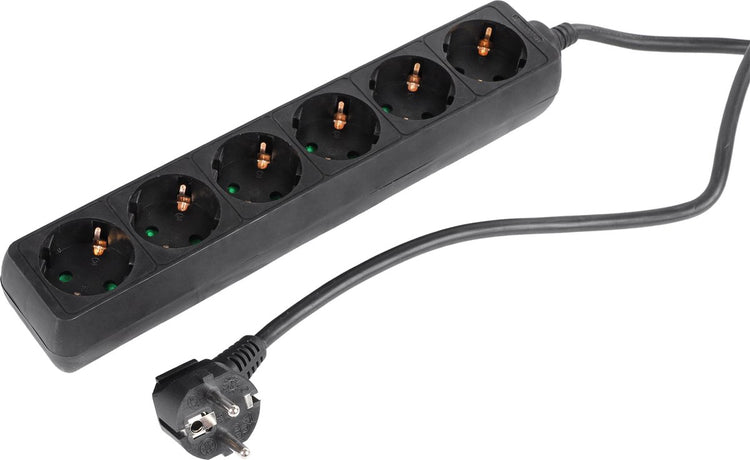 Q-link stekkerdoos - 6-voudige verlengkabel met randaarde - 3 x 1.5 mmâ² - 5 m - zwart