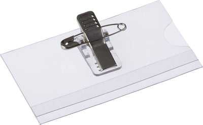 Europel badgehouder clip + speld - afmeting 75 x 40 mm - pashouder – naambadge – transparant - 24 stuks
