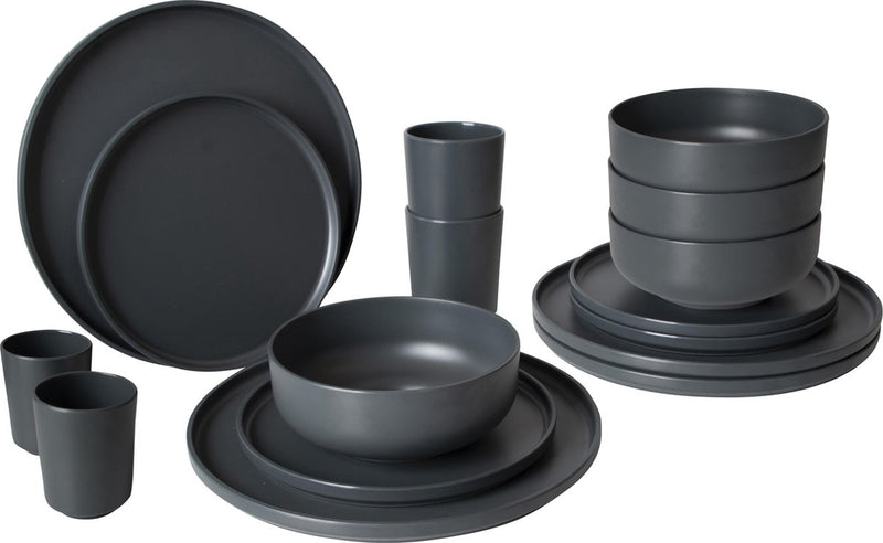 Bo-camp - industrial - servies - patom - 16 stuks - antraciet