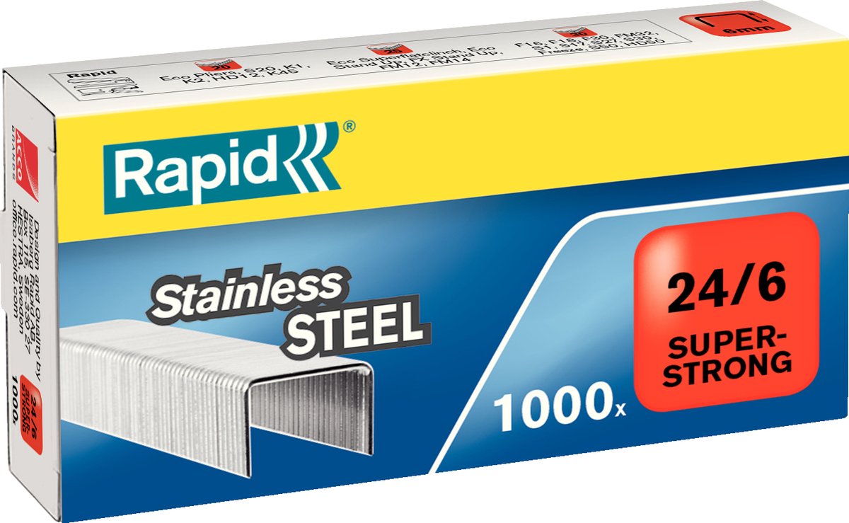 Rapid superstrong nietjes 24 6mm - 1000 nietjes - rvs