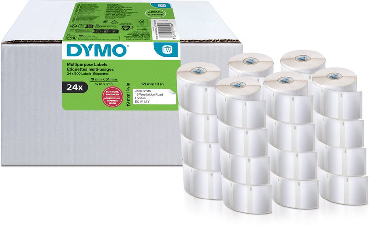 Dymo originele kleine labelwriter multifunctionele labels | 19 mm x 51 mm | 24 met elk 500 labels (12.000 zelfklevende etiketten) | gemakkelijk te verwijderen labels | voor labelwriter labelprinters