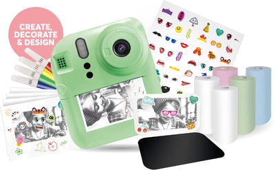 Vision products photomaker kit instant print camera – kindercamera met 5 rollen printpapier, stiften, magneten, stickers – foto printer – spelletjes – 2.4” lcd scherm – groen – voor kinderen vanaf 4 jaar