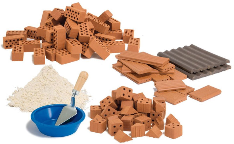 Teifoc ® bouwdoos – accessoires set – 100 onderdelen – echte mini bakstenen met cement, kom en troffel – aanvulset voor bouwsets – vanaf 6 jaar