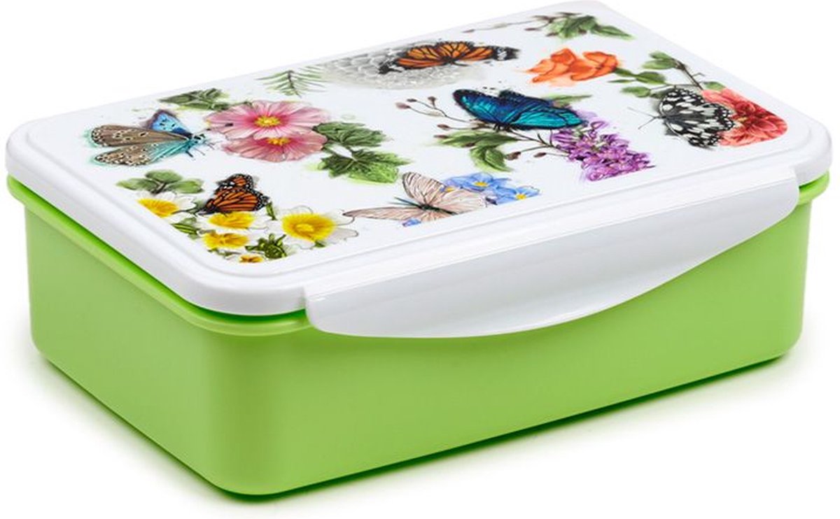 Puckator lunchtrommel broodtrommel - butterfly meadows vlinders wilde bloemen - clip lock - 7x21x14,5cm