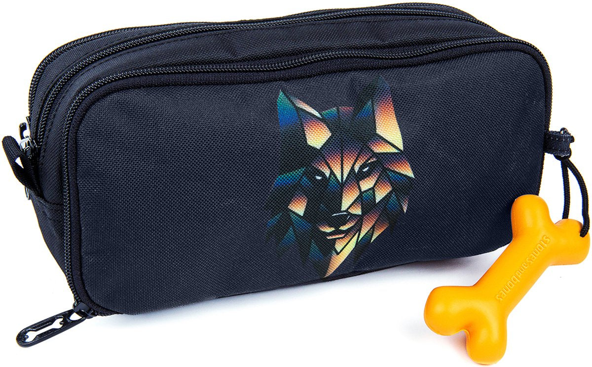 Stones and bones rowan 2.0 - etui - pennenzak voor kinderen - 3 vakken - wolf - donkerblauw