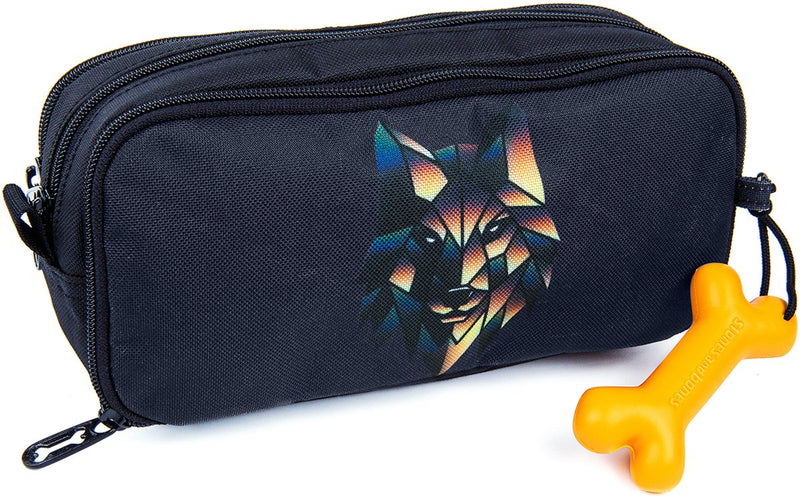 Stones and bones rowan 2.0 - etui - pennenzak voor kinderen - 3 vakken - wolf - donkerblauw