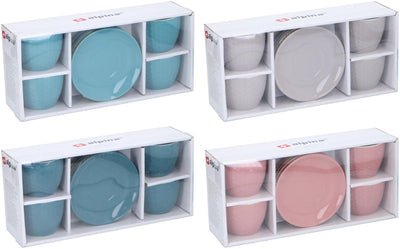 Alpina cappuccino mokken met schotels 8-delig – 4 koffiemokken met schotels – assorti kleuren – 200 ml